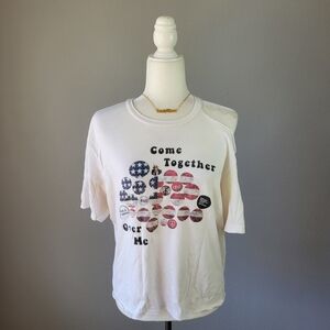 SOURCE FICTION // super soft cut out shoulder graphic come together over me tee